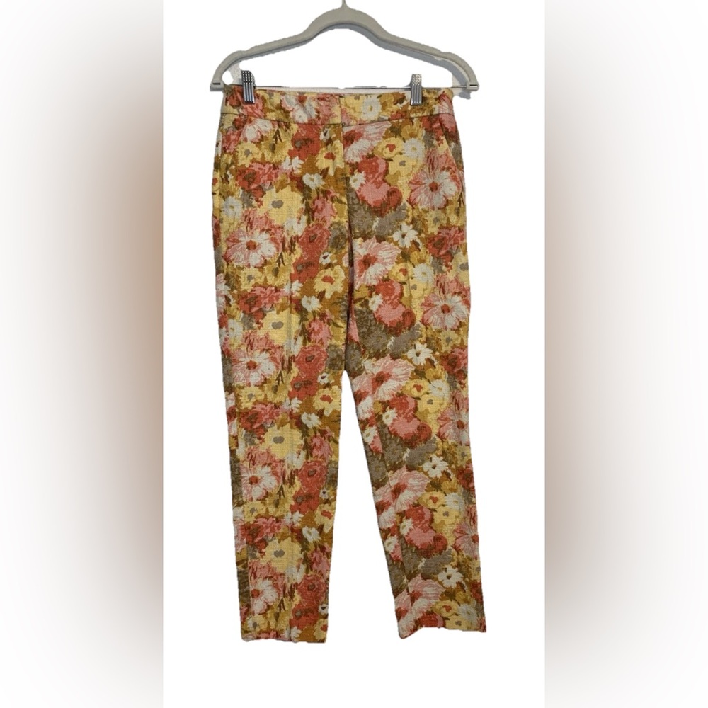 Talbots Signature Size 2 Red Orange Pink Floral Ankle Dress Pants Slacks